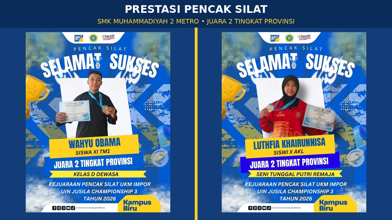 You are currently viewing Dua Siswa SMK Muhammadiyah 2 Metro Raih Juara 2 pada UKM Impor UIN Jusila Championship 3